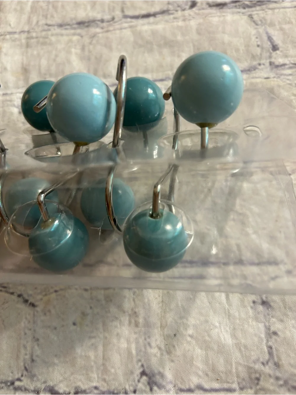 LIGHT AND MEDIUM BLUE BALLS SHAPED SILVER TONE METAL HOOKS  SHOWER CURTAINS (11)